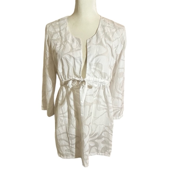 J Crew White Cotton Blend Tie Cover Up Burnout Floral Design Size Large - Picture 3 of 6